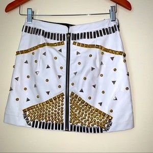 REHAB NWT BOHO CHIC MINI SKIRT w/ GOLD SILVER  stones faux leather